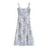 Vestido de Otoño para Mujer Estilo Europeo y Americano con Estampado Floral, Cintura Alta, Sexy, Abertura Lateral en el Dobladillo, Tirantes Finos 7247