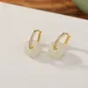Yilu Prata S925 Prata Esterlina Banhado a Ouro Jade Hetian Jade Branco Casual Moda Novo Estilo Chinês Fivela de Segurança Brincos Brincos Brincos