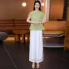 Traje Jacquard de Estilo Nacional para Mujer, Estilo Delgado de Verano, Pantalones de Pierna Ancha Adelgazantes y Elegantes Conjunto de Dos Piezas