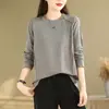 Foto real de una camiseta de manga larga, cuello redondo, talla grande, corte holgado, versátil estilo universitario, simple, base de alta elasticidad