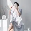 Nuevo Camisón de Algodón y Seda 2026 para Mujer, Manga Corta de Verano, Talla Grande, Vestido Largo de Color Sólido con Copas en el Pecho, Adecuado para Primavera y Otoño, Se Puede Usar Afuera como Ropa de Casa