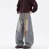Jeans Wide Leg com Estampa de Desenho para Mulheres na Primavera e Outono, Jeans Wide Leg Solto e Versátil de Comprimento Total Tendência