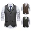 Chaleco Blazer Tweed Espiga Raya Vertical Retro Británico 2026 Hombre Corte Delgado Banquete Ropa de Trabajo Chaleco Prendas de Abrigo