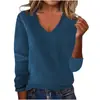 Otoño e Invierno 2025 Transfronterizo Europeo y Americano Casual Nuevo Color Puro Elegante Ropa de Trabajo Cuello en V Jersey Versátil Holgado para Mujer