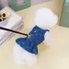 Roupas para Gatos e Cachorros para Primavera e Verão, Adequadas para Teddy, Bichon, Pomerânia, com Fixador para Guia, Saia Jeans, Roupas de Casal, Saia