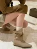 Primer Encuentro Temporada Estilo Coreano Elegantes Botines de Moda con Punta Afilada y Pliegues de Tobillo de Nicho Tendencia Convertibles con Tacón Oculto en Caqui