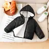 Chaqueta de algodón negra con capucha para niños, abrigo de algodón forrado de felpa y engrosado para otoño e invierno de bebé, prenda superior cálida de lana de cordero para niño pequeño