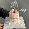 2.14 Dia dos Namorados Urso e Coelho em Forma de Coração Decoração de Bolo Guarda-Chuva Pequeno Transparente Casal Amor Acrílico Topper