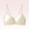 Sutiã sem costura de suporte macio, estilo fresco e doce, para mulheres, sem aro, bojo semi-fixo, laço, sutiã push-up para seios pequenos