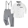 Ropa Formal de Caballero Británico para Niños Ropa Infantil Primavera y Otoño Nuevo Conjunto de Camisa y Pantalones con Pajarita Traje de Florero para Niños