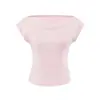 Camiseta casual raglán de manga corta elástica, estilo nicho ajustado, cuello barco para mujer, top simple de verano ajustado