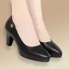 Zapatos de tacón alto negros poco profundos con tacón grueso para mujeres profesionales, adecuados para entrevistas, colección de otoño 2026, zapatos de trabajo versátiles para madres de mediana edad