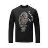 Camiseta de Manga Larga para Hombre, Estilo Europeo, Diseño de Tigre con Láser de Pedrería, Nueva Otoño 2026, Ajustada, Capa Base de Modal
