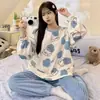 Pijama Cereja Doce Lar Desenho Animado Outono e Inverno Flanela Manga Longa Simples Casual Casual Confortável Estilo Menina