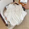 Nuevo Cárdigan de Algodón con Mangas de Murciélago, Camisa Hueca Protectora del Sol, Camisa Corta para Aire Acondicionado, Blusa Chal Suelta para la Costa, Estilo Francés
