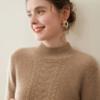 Suéter de Tricô Versátil para Outono e Inverno, Suéter de Cashmere Grosso Solto Feminino com Gola Alta Meia, Suéter Pulôver Base de Lã