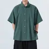 Verano 2026 Nuevo Estilo Chino Moda Tallas Grandes Camisas de Algodón y Lino para Hombre Ropa para Hombre Hecha en Wei Transfronteriza Hanfu de Estilo Chino