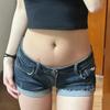 Plus size menina gordinha cintura baixa shorts jeans feminino verão fino desgaste exterior apertado elástico linha A super curto calças quentes para meninas quentes