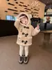 Abrigo de invierno para niña con botones de cuerno, orejas de oso y capucha, hecho de piel sintética, talla 26, lindo y a prueba de viento, abrigo cálido para niños