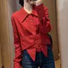 Camisa roja de diseño exclusivo, versátil, elegante, favorecedora y cómoda para mujer, principios de primavera 2026, perfecta para el año zodiacal