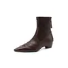 Botas Elegantes Estilo Coreano para el Trabajo Tacón Bajo Punta Fina Adelgazantes 2026 Invierno Tacón Medio Piel de Oveja Elásticas Versátiles Botines para Mujer