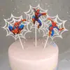 Decoración de Pastel Feliz Cumpleaños Spider-Man Inserto Festivo Telaraña Tarjeta Héroe Mesa de Postres Tarjeta de Fiesta