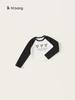 Frete Grátis Roupa Infantil Meninas Estilo Outono Roupa Íntima Tops para Meninas Camiseta Simples com Manga Raglan Camisa Básica Camisa de Manga Longa Infantil