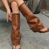 Botas Planas Nuevas Populares de Verano y Primavera con Punta Abierta, que Aumentan la Altura, con Pantalones de Pierna Apilada, Botas de Moda de Verano