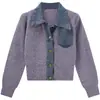 Suéter Patchwork de Mezclilla Otoño/Invierno 2025 para Mujer, Ceñidor de Cintura, Cuello Solapa, Cárdigan de Punto Acanalado, Corte Holgado, Adelgazante