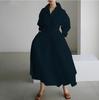 Vestido transfronteiriço Europa e Estados Unidos 2024 novo moda executiva gola polo forro manga longa cintura elástica vestido longo