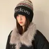 Gorro de Punto Jacquard con Letras Fair Isle de Lana para Mujer Invierno Circunferencia de Cabeza Grande Protección para los Oídos Gorro para el Frío Gorro de Lana Grueso Cálido