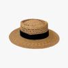 Sombrero de Paja Hueco Retro Francés para Mujer Verano Copa Plana Sombrero de Copa para Viajar a la Costa Sombrero Parasol Sombrero de Sol de Ala Plana