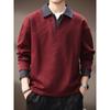 Camisa tipo polo de mezclilla pesada de alta gama con bloques de color, estilo falso dos piezas, para hombre, Otoño, Retro Americano, corte holgado, sudadera con cuello de solapa para hombre