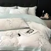 Juego de ropa de cama de cuatro piezas de Lyocell Tencel para verano, sábanas de seda de lujo ligero, funda de edredón sedosa y suave para dormir sin ropa, productos refrescantes de verano