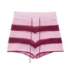 Atacado de Roupas Femininas Transfronteiriças Estilo Europeu e Americano Camisa Polo Tricotada Listrada Blusa Tricotada de Manga Curta Cardigan Curto de Tricô com Recortes