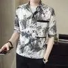 Camisa de Manga Corta Estampada de Verano para Hombre, Nueva Camisa Casual de Media Manga de Moda, Diseño Retro, Camisa de Algodón con Estampado Completo