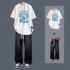 Traje de manga corta 2025 nueva moda para hombre camiseta con jeans rectos verano ropa fresca un conjunto