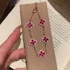 Pulsera de Plata de Ley S925 con Diamante Rosa de Trébol de Cuatro Hojas de la Suerte para Mujer, Estilo Vintage de Lujo Ligero, Diseño de Nicho de Alta Gama, Pulsera Popular