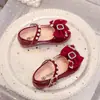 Zapatos de Princesa para Niñas 2026 Primavera y Otoño Estilo Nuevo Pedrería Perla Moño Zapatos Planos Piel Poco Profundos Suela Suave Zapatos de Baile