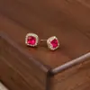 Design Minimalista Agulha de Prata Microincrustado com Diamantes Coloridos Super Brilhantes Quadrados Brincos Femininos Estilo Coreano e Japonês Versáteis Estilo Ins Frescos para Mulheres