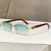 Gafas de sol sin montura con borde de pata de imitación madera para hombre, gafas de moda transfronterizas europeas y americanas con corte de cuerno, gafas cuadradas retro, gafas de sol marinas