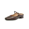 2025 nuevo zapato de tacón grueso con punta cuadrada de 3,5 cm, zapatillas de media punta retro francésas de suela blanda, zapatos Mueller, zapatos de mujer, talla grande de una generación