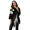 Suéter Top Shawl de Meio Comprimento com Gola Redonda, Listrado, com Franjas e Mangas Morcego, Estilo Europeu e Americano para Outono e Primavera Jr2338