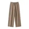 Calça Casual de Malha Wide-Leg 100% Caxemira Pura Fio Único Estilo Old Money