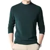 Camiseta Masculina Manga Longa Gola Alta Camiseta de Lã com Gola Média Estilo Coreano para Primavera, Outono e Inverno Camiseta Básica Interna Masculina Jovem Tendência