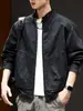 Chaqueta Harrington de Mezclilla Negra con Cuello Alto para Hombre 2026 Otoño Nueva Holgada Tallas Grandes Fresca Ropa de Abrigo para el Trabajo