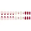 Item de venda quente do comércio exterior 24 peças borda de renda para nail art francesa doce bolinhas cereja versátil curto amêndoa unhas usáveis atacado
