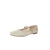 Sapatos Chuyuji tecidos em estilo francês, vazados, respiráveis, perfurados, com boca rasa, fivela de uma tira, slip-on de couro macio
