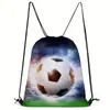 Bolsa de Viagem Outdoor com Cordão e Estampa de Futebol Transfronteiriça, Poliéster, Grande Capacidade, Mochila com Cordão Portátil