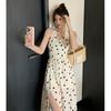 Vestido de mujer con cuello halter, corte entallado, sexy, con estampado de temperamento francés, primavera y verano 2025